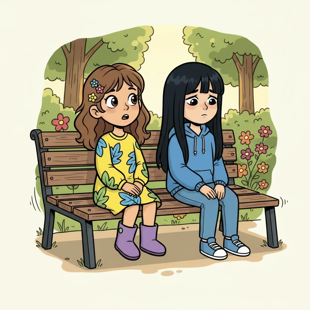 One day, as Tory sat on the bench, lost in her thoughts, she felt a slight tremor. Turning her head, she was astonished to see Amara, the most popular girl in school, sitting beside her. Amara's long, black hair hid her face, but Tory could see the sadness in her eyes.