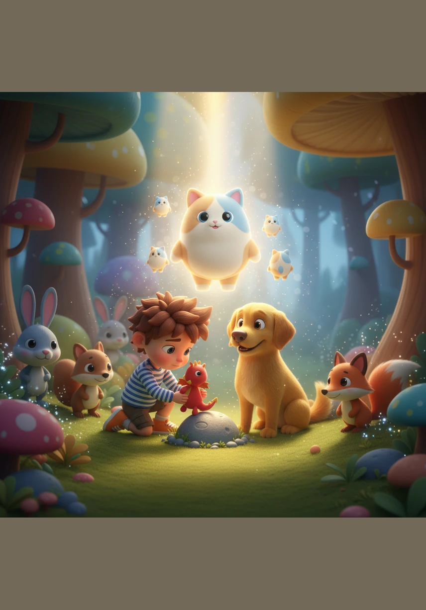 The bright day turns gray as a cold rain begins to fall, and Leo spots a small, lonely dog shivering under a damp bench. The poor animal looks lost and hungry, its eyes filled with sadness as it tries to stay dry in the shadows of a quiet alley.