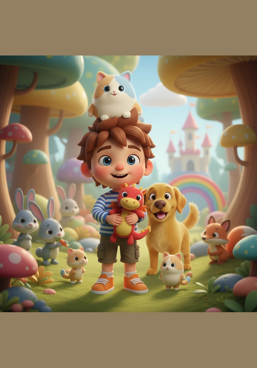 Under a magnificent rainbow that stretches across the sky, Leo hugs his dog while animals of all shapes and sizes gather peacefully around him. The entire world seems to glow with warmth, proving that when we are kind to every kind, we make the Earth a better place for everyone.