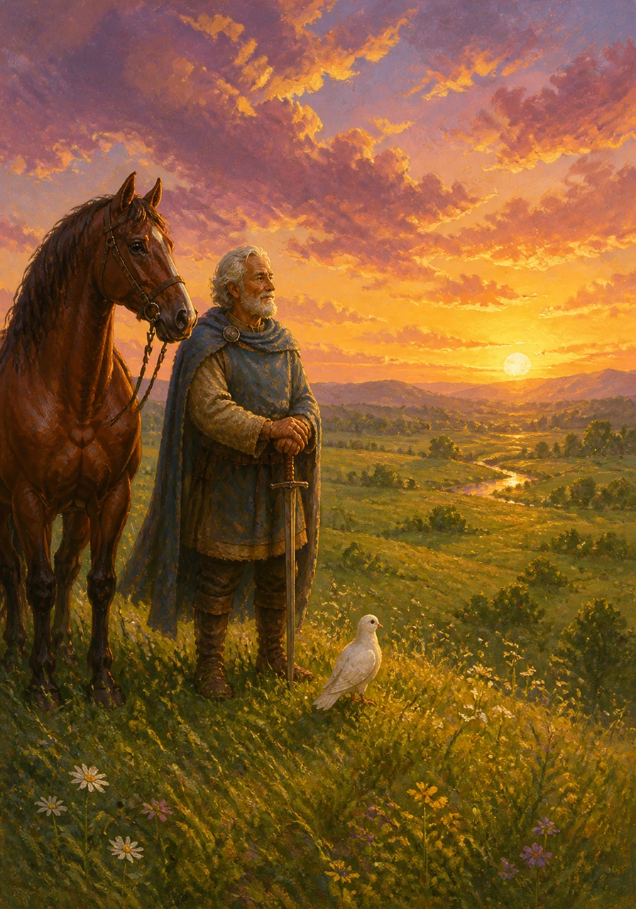 Just as the sun began to set, painting the sky in hues of gold and purple, Rahma reached the vast green meadow. The open space stretched out before her, as beautiful and endless as she had imagined.