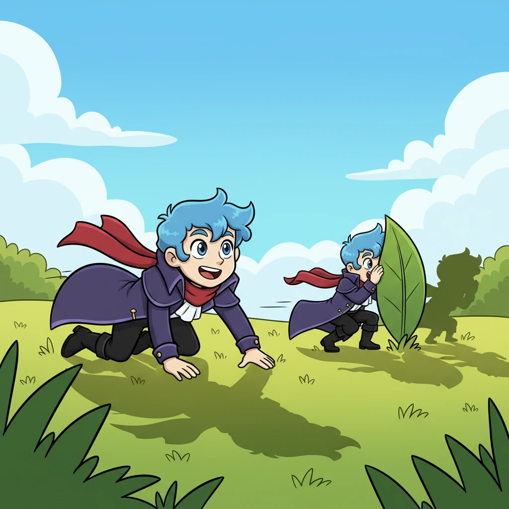 The friendly shadow began to teach Joel "secret shadow skills." Joel learned to crawl super fast, making his own little shadow zoom across the grass. He played peek-a-boo, hiding behind leaves as his shadow friend playfully mimicked him, always just out of sight.