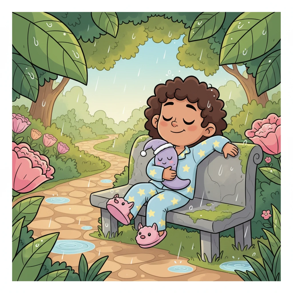 With a soft, almost imperceptible step, you follow the winding path, which leads you into a small, secluded garden, a true sanctuary nestled within the academy walls. Here, the air is thick with the sweet perfume of unseen blossoms, and the soft rustle of leaves in the gentle breeze sings a quiet lullaby. You find a smooth, moss-covered stone bench, inviting you to rest and simply be, surrounded by the peaceful embrace of nature and the continuous, soft whisper of the rain. A profound sense of calm settles over you, a perfect end to your gentle exploration.