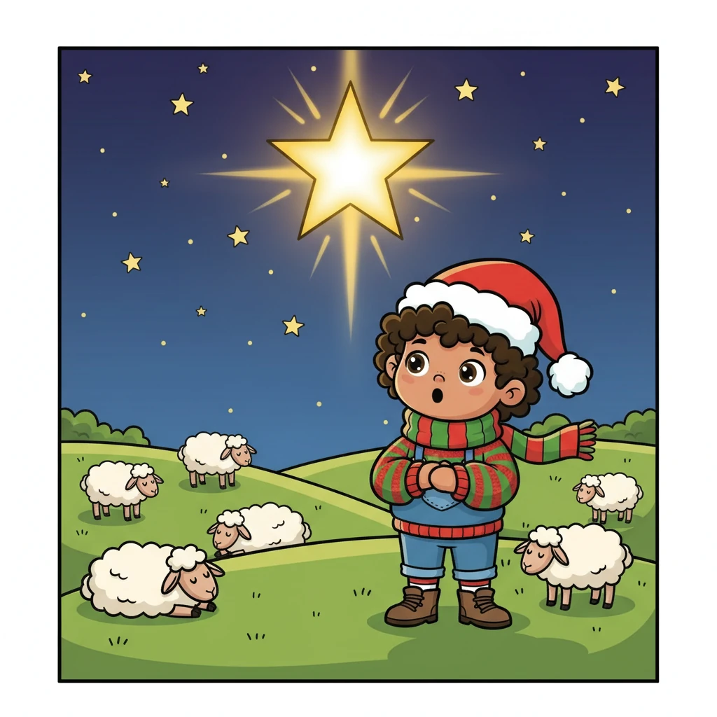 One starlit night, as Samuel watched over his sheep, a brilliant, unfamiliar star appeared in the sky. It shone with an extraordinary light, brighter than any he had ever seen. The other stars seemed to dim in comparison.