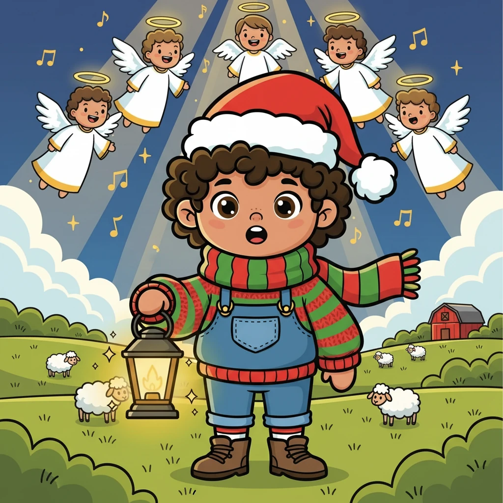 Suddenly, a host of angels descended from the heavens, their voices filling the night with joyful song. They proclaimed the good news of a Savior's birth, filling Samuel with awe and wonder. The fields were filled with light.
