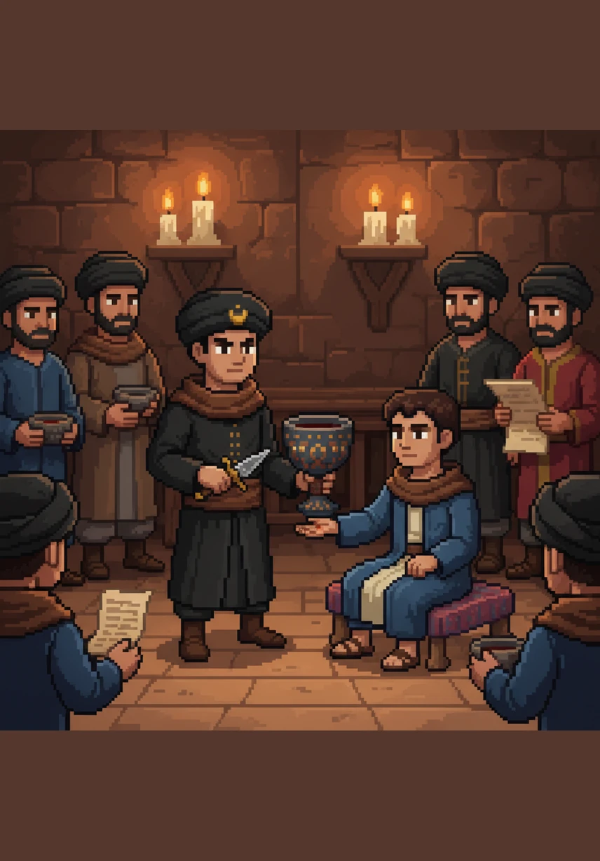 Zaid travels across the vast, golden deserts to the province of Khorasan, where he finds a secret meeting of reformers gathered in a dim, candlelit room. They share ancient scrolls and speak of a new dawn and a leadership that will restore peace and equality to the land.