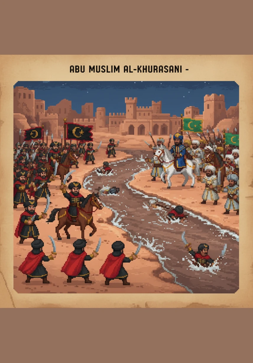 The armies meet at the banks of the Great Zab River, where the sound of rushing water is joined by the thunder of horses and clashing shields. Zaid watches as the Abbasid forces move with fierce determination against the lines of the old dynasty.