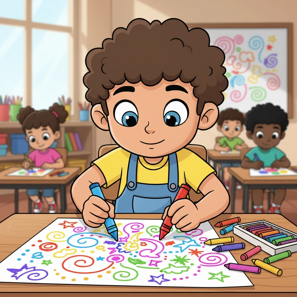 During art class, the teacher quickly showed a complex, swirling pattern for them to draw from memory. Lily's eyes sparkled as she recalled every curve and dot, recreating the design perfectly on her paper with colorful crayons.