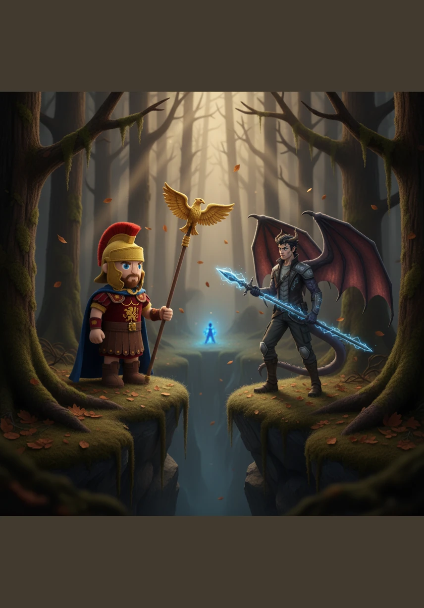 The air in the Germanic forest was thick with mist and the scent of iron after the disastrous battle. Maximus, his white armor splattered with the grime of a hollow victory, pushed deeper into the shadows of the ancient pines, lured by the distant sound of clashing steel and a beast's roar.