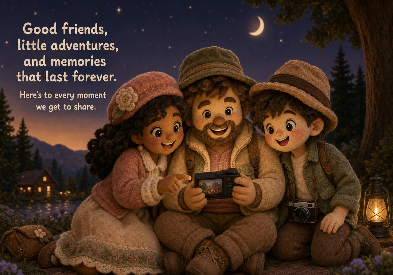 As the sun sets completely, the three gather around the camera's small screen. They scroll through the images together, pointing out favorite shots an