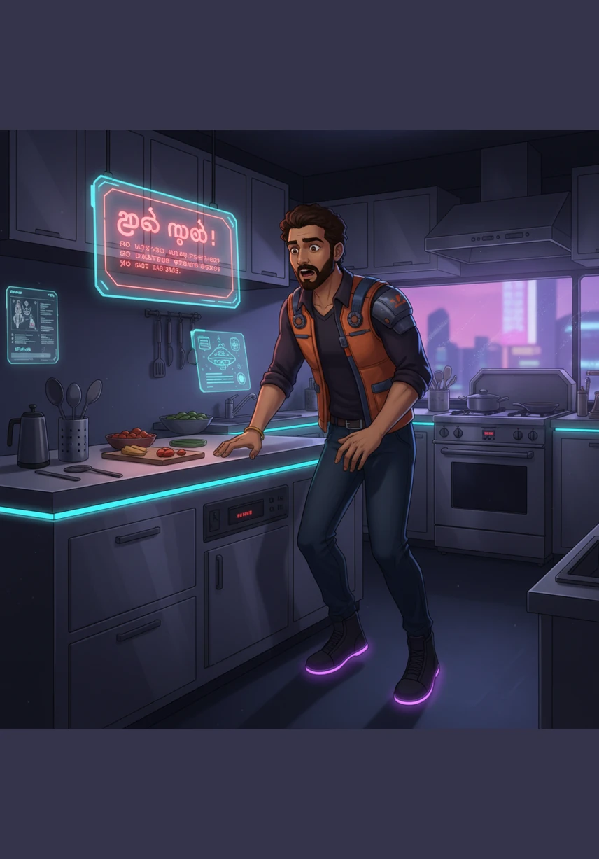 His heart sinks as he tips the rice container, only to find a few stray grains at the bottom. The realization hits him like a lightning bolt: there is no rice left for the traditional Sadhya meal.