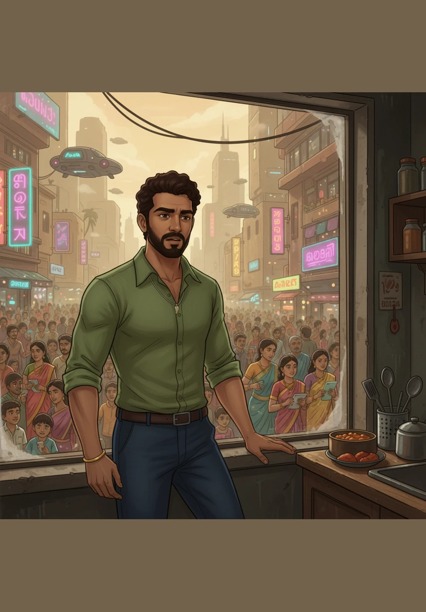 He looks out the window at the sweltering heat and the chaotic, crowded streets filled with holiday shoppers. There is simply no time to battle the crowds and make it back before the cooking must begin.