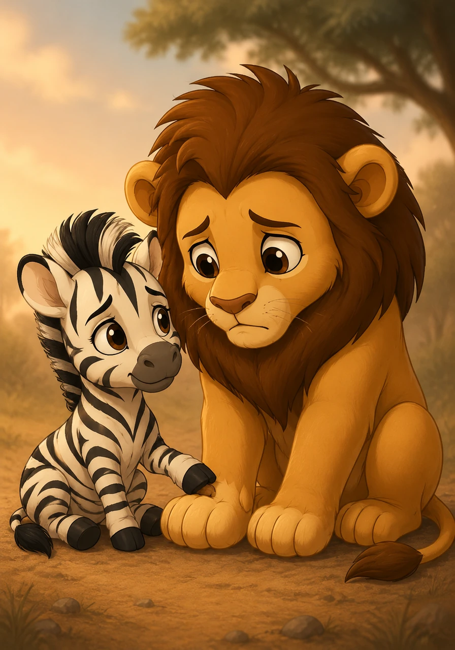 Koko felt a pang of sadness. He understood now. He hadn't realized how lonely Leo must feel. He slowly climbed down and sat beside Leo, gently placing a hand on his paw. 'I didn't know, Leo,' Koko said softly. 'That makes me sad too.'