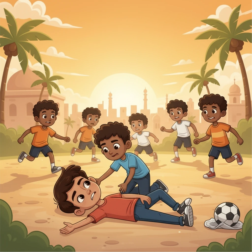 في يوم من الأيام، أثناء لعب كرة القدم في ساحة المدرسة، شعر حمد بضيق في التنفس. سقط على الأرض، بينما هرع إليه أصدقاؤه. كان وجهه شاحبًا، لكن عينيه أظهرتا إصرارًا غريبًا.