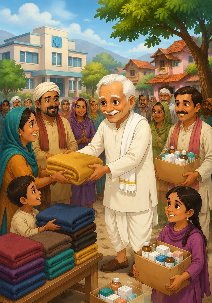 He didn't stop there; Grandpa Shanti purchased vital medicines for the local hospital and provided food and warm clothes for families in need. The once-struggling village began to thrive, filled with hope and newfound prosperity.