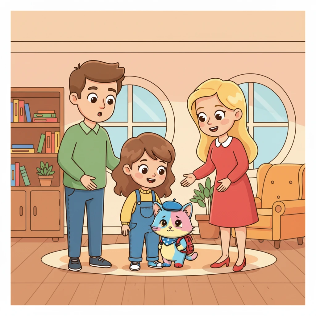 Arrivati a casa, la bambina mi ha presentato alla sua famiglia. Inizialmente, c'è stata un po' di sorpresa, ma il papà e la mamma hanno visto subito la dolcezza nei miei occhi. Io, un po' timido, mi sono nascosto dietro le gambe della mia nuova amica.