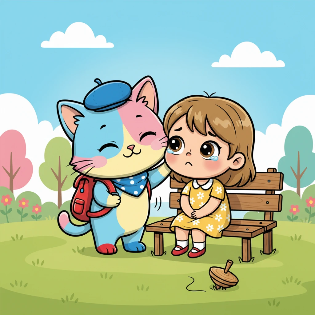 Un giorno, la bambina era triste per un giocattolo perso. Vedendola piangere, mi sono avvicinato e le ho strofinato la testa contro la guancia. Le mie fusa dolci e il mio calore l'hanno confortata, e si è sentita subito meglio.