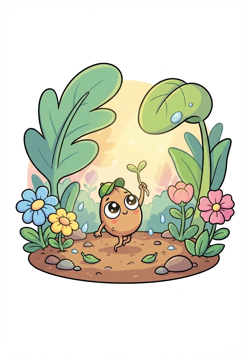 In a cozy corner of a garden, lived a tiny seed named Pip. Pip wasn't like the other seeds; he dreamed of growing into the tallest sunflower in the whole wide world.