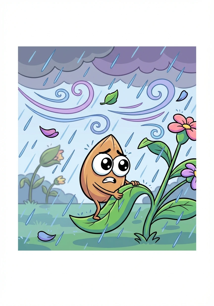 One day, a fierce storm raged through the garden. The wind howled and the rain poured down, threatening to uproot everything in its path.