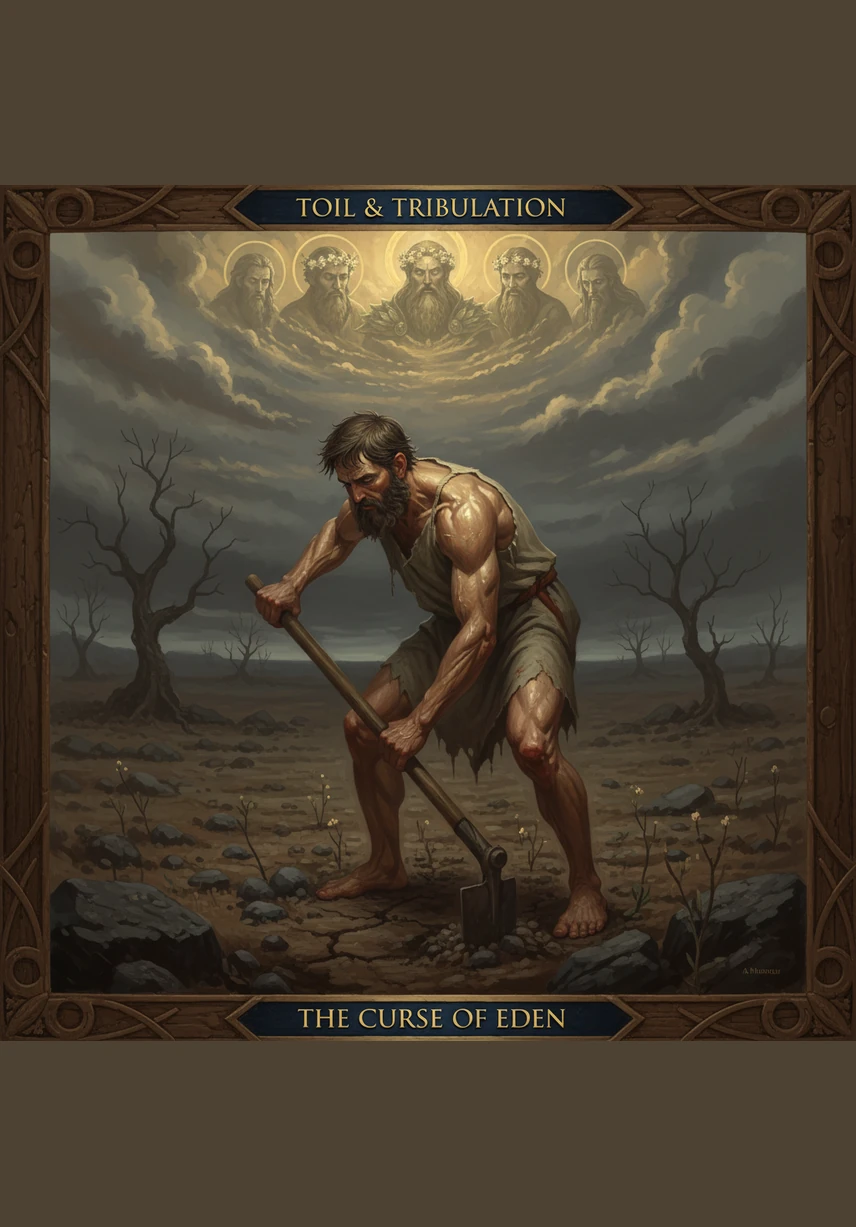 Al intentar recoger frutos de la tierra, Adán descubre que el suelo ya no se entrega con generosidad, sino que responde con espinos afilados y maleza. El entorno, antes suave y fértil, ahora exige gotas de sudor y un cansancio físico que agota sus fuerzas y su espíritu. El trabajo ha dejado de ser un deleite creativo para convertirse en una lucha dolorosa por la supervivencia diaria.