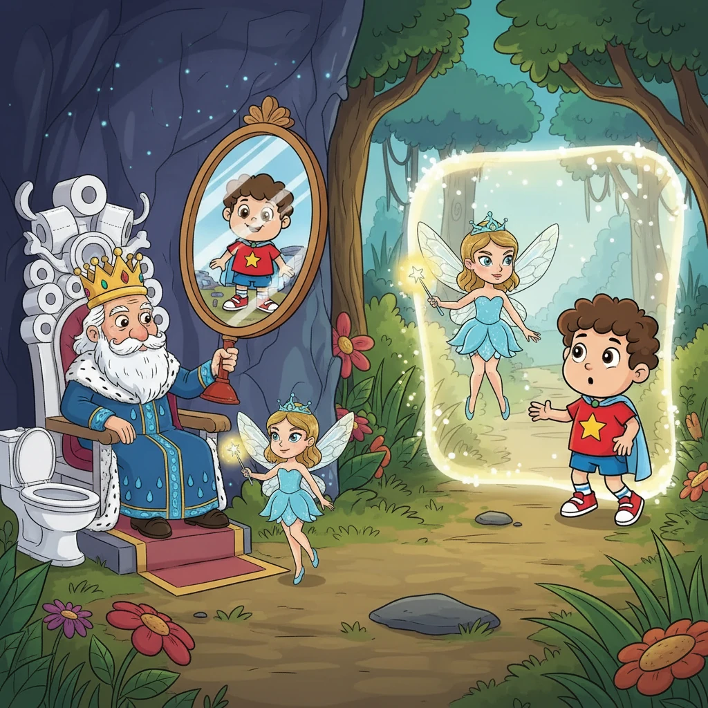 O sırada, çok uzak diyarlardaki Tuvalet Krallığı'nda Bilge Kral, Güney'i sihirli aynasından izliyordu. Güney'in zorlandığını görünce, en cesur Tuvalet Perisi'ni çağırdı. Peri, bir anda Güney'in karşısında belirdi.