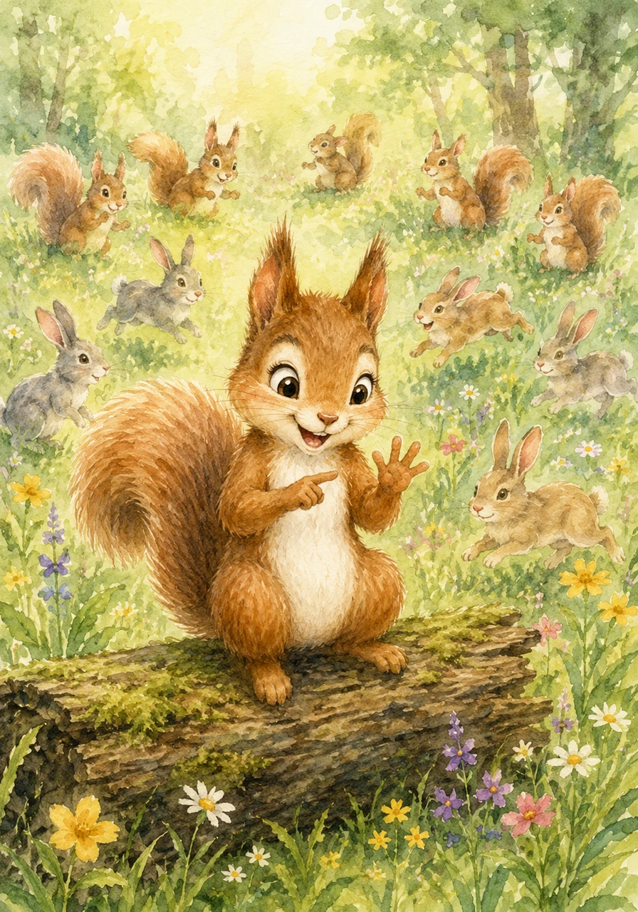 It is time to send out invitations to six fluffy squirrels and seven bouncy rabbits from the neighboring meadow. Addie counts on her paws and realizes thirteen friends will be joining the celebration tonight.