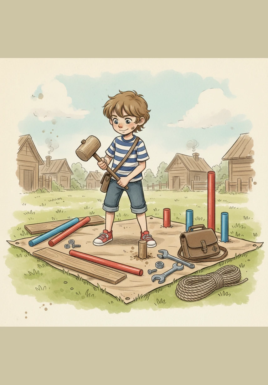 To start his park, Leo decides to build a perfect square sandbox for his friends to play in. He uses a long measuring tape to ensure all four sides are exactly the same length, marking the corners with small wooden stakes.