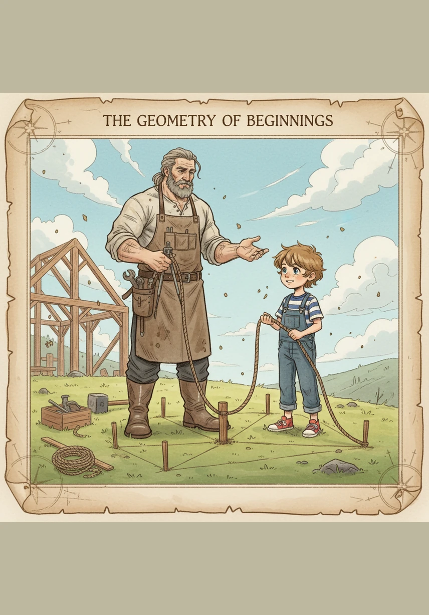 The construction begins, and Leo helps the workers place the tiles and soil exactly where his math said they should go. Everything fits together perfectly because of his careful planning and his understanding of geometry.
