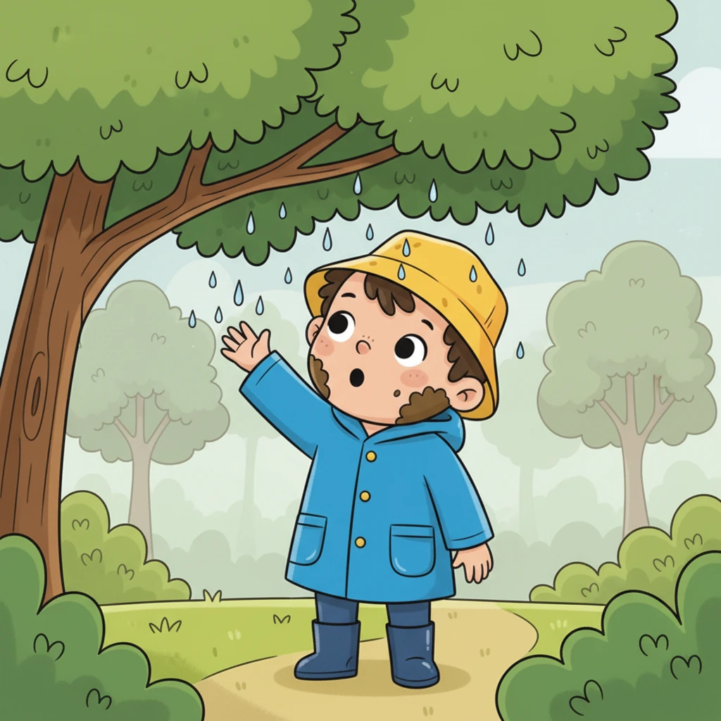 Uma garoa suave começou a cair, tamborilando gentilmente nas folhas das árvores. Leo olhou para cima, surpreso com a frescura repentina em seu rosto. Ele observou as pequenas gotas caírem, brilhando como diamantes minúsculos.