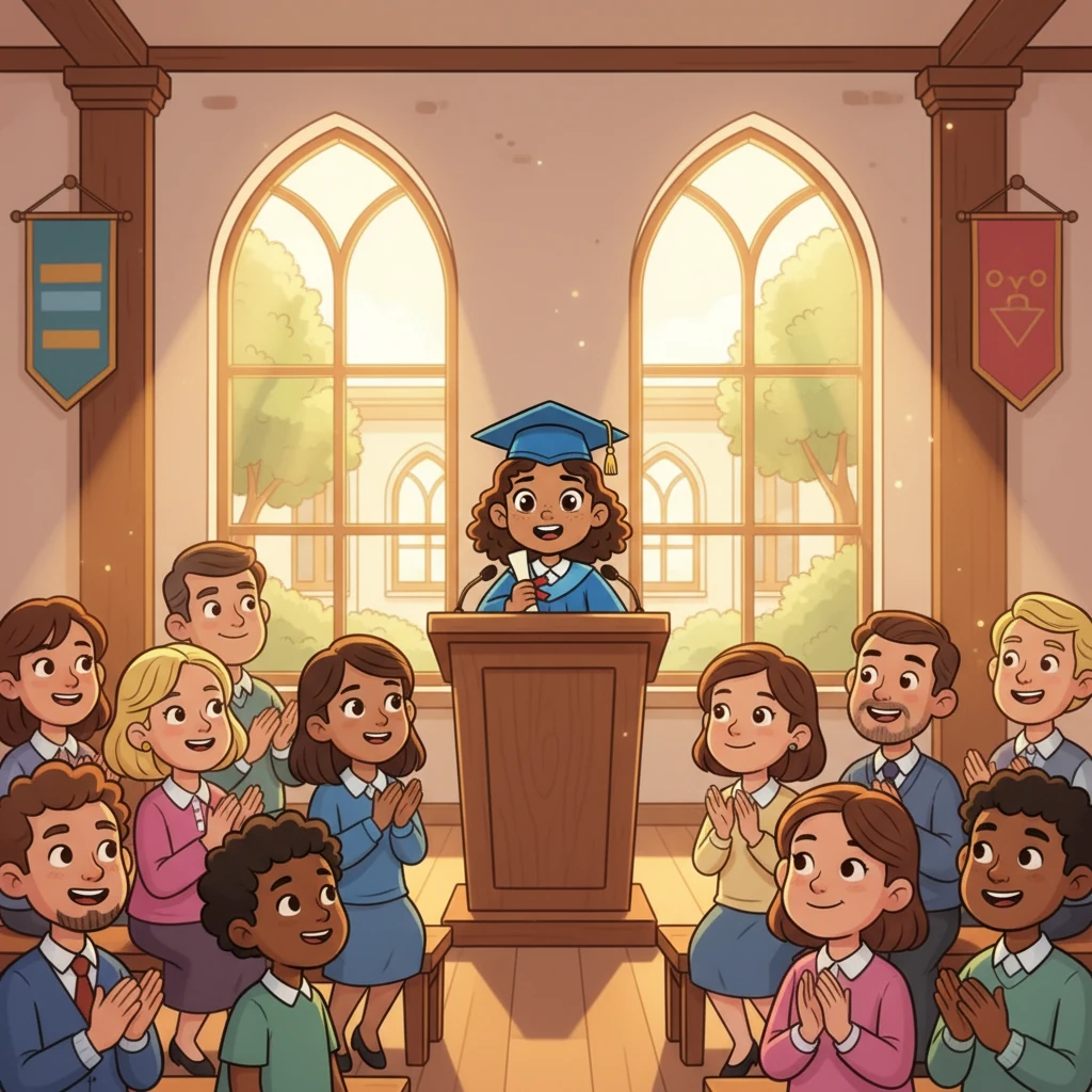 Maya stood at the podium, a little nervous but beaming with pride. Sunlight streamed through the windows, illuminating the faces of her classmates, teachers, and family. She held a carefully written speech in her hands, the culmination of years of hard work.