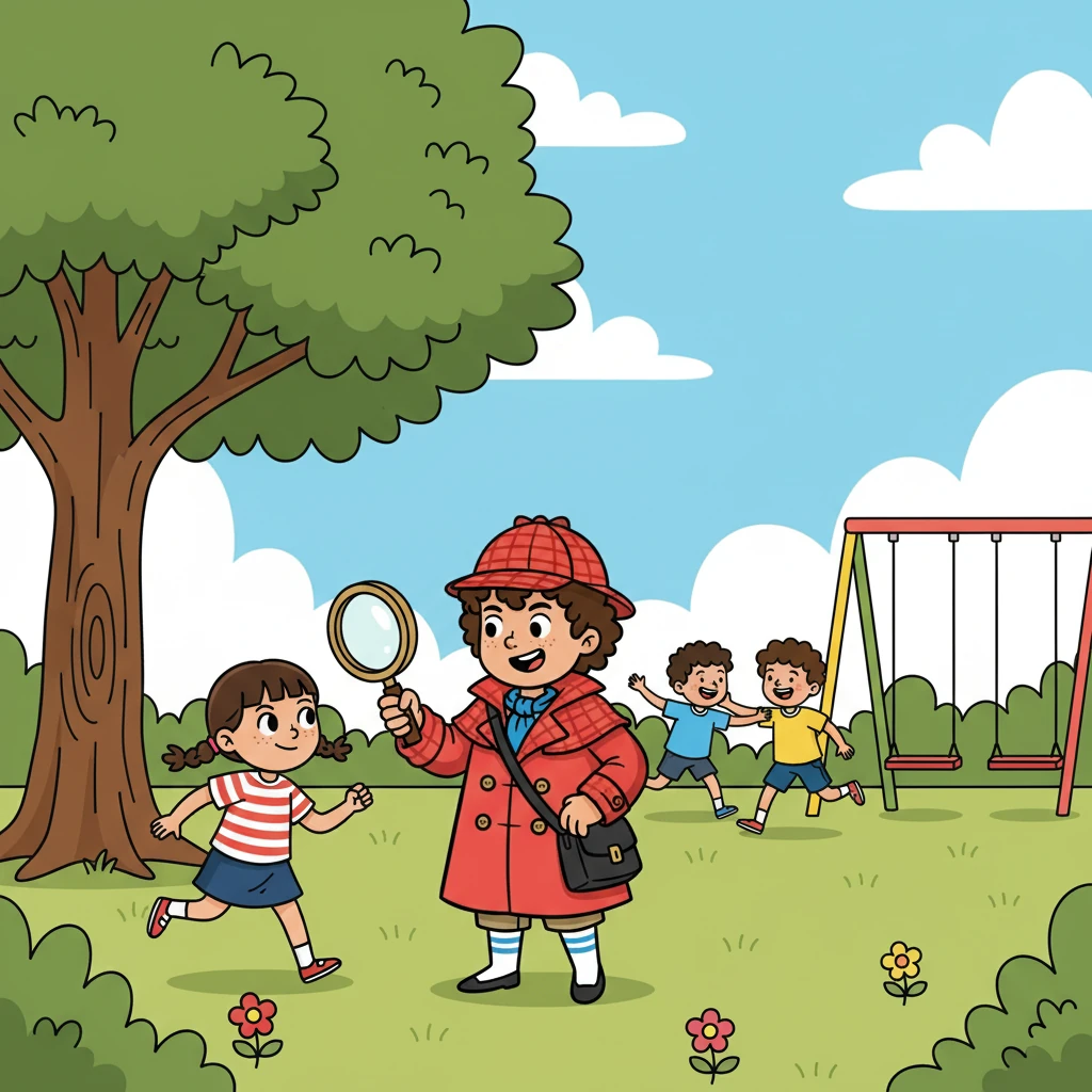 The trail led to the park, where children were playing a game of tag. Dash interviewed each child, asking about the missing cookie. No one had seen anything, or so they claimed.