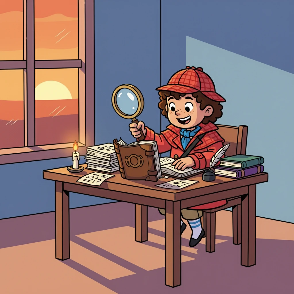 Dash sat at his desk, the setting sun casting long shadows. He organized his notes, ready to solve another mystery, one clue at a time, always with a smile.