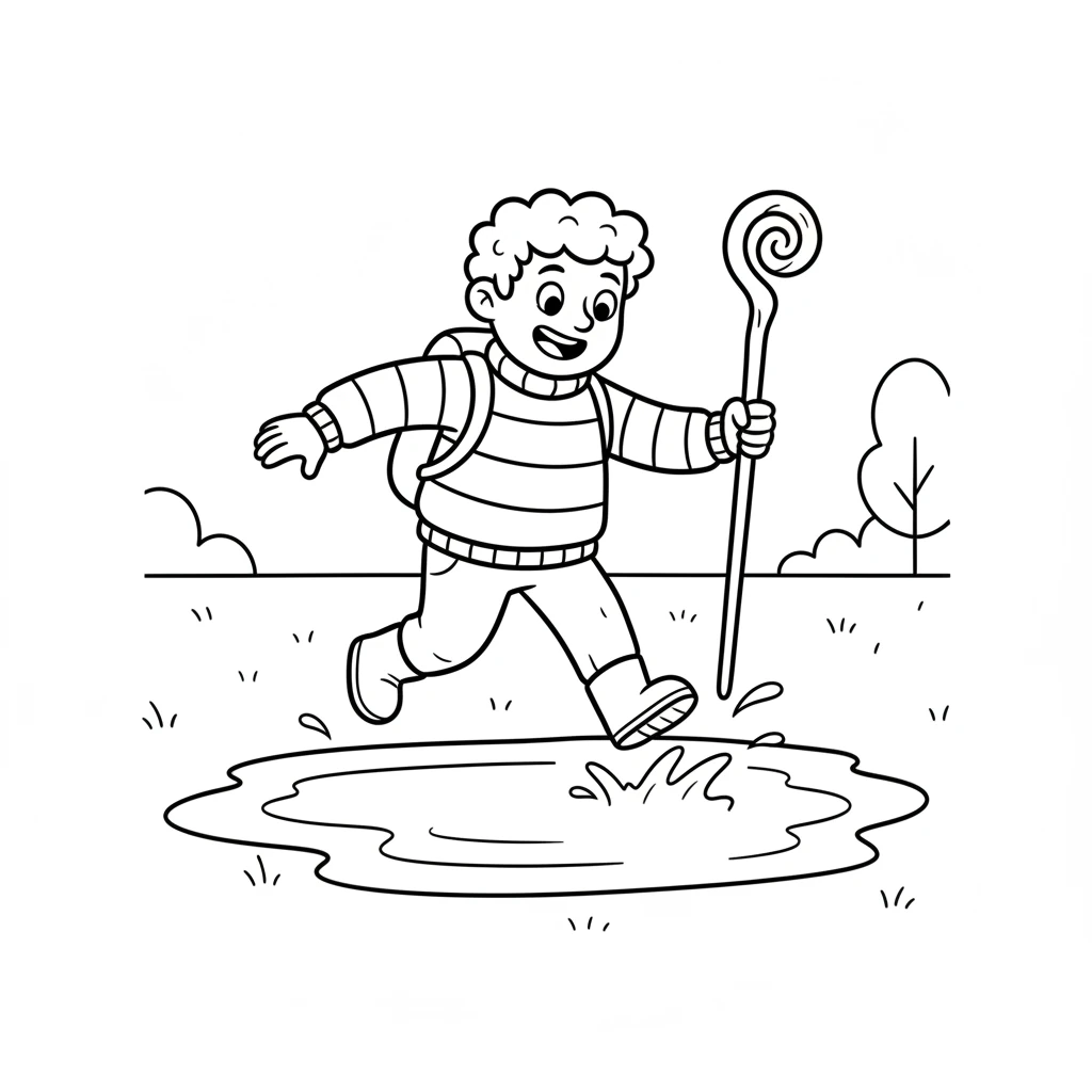 The map showed a wide, winding river. In reality, it was a large puddle after a morning shower. Leo carefully stepped over it, pretending it was a grand, flowing waterway, a grin starting to form.
