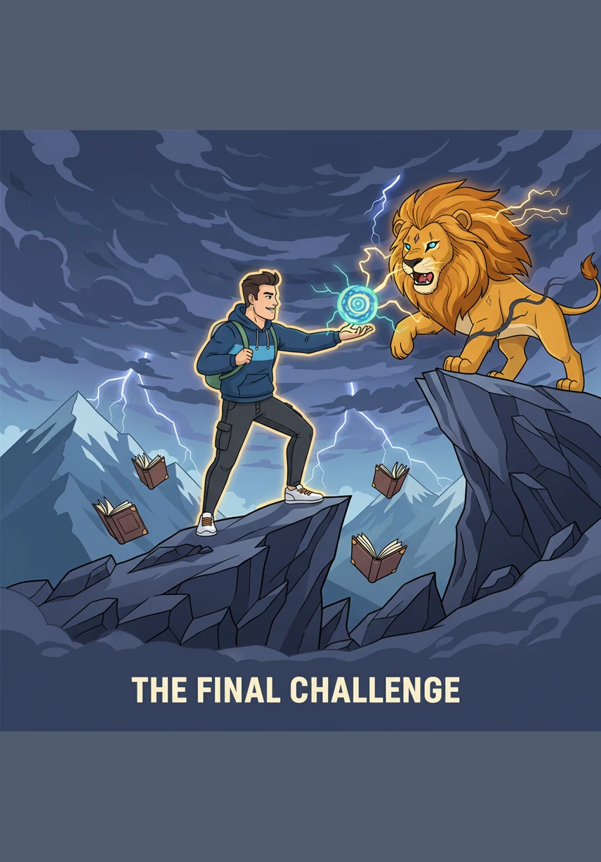 Finally, Oliver reaches the Bridge of Mastery, where he masters phrasal verbs and irregular verb forms to safely cross the crystal waters. He looks back at his progress with a smile, confident in his ability to speak and understand the beautiful English language.