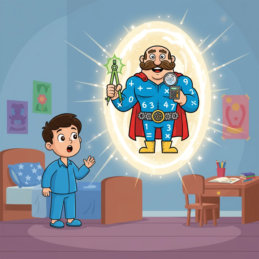 Bir gün, Ali'nin odasında sihirli bir ışık belirdi. Işığın içinden, Matematik Adam adında neşeli bir karakter çıktı. Matematik Adam, Ali'ye yardım etmek ve matematiği sevdirmek için gelmişti. Ali şaşkınlıkla Matematik Adam'a baktı.