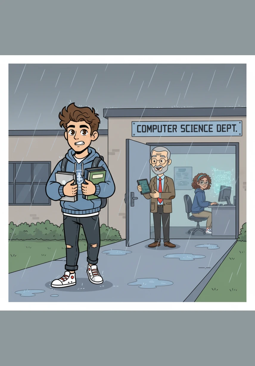 Monday morning arrived under a heavy, grey sky as Caleb walked toward the computer lab instead of his usual class. His heart hammered against his ribs, but his mind was finally made up about what he had to do.
