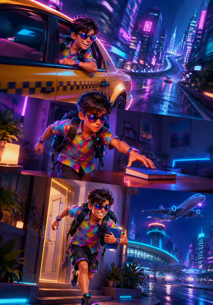 Racing against the clock, Marco jumped into a taxi and sped through the winding streets back to his house. He dashed inside, grabbed the small blue book from the table, and headed back toward the airport with newfound determination.