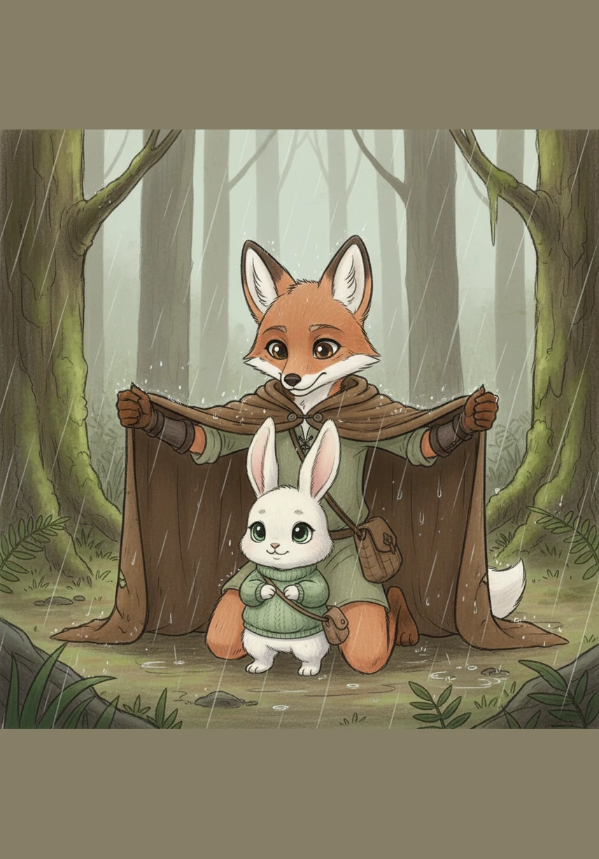 Finley walked over slowly so he wouldn't startle her and offered a warm, friendly smile that reached his eyes. He took off his favorite soft blue scarf and wrapped it gently around the shivering bunny to keep her cozy and safe.