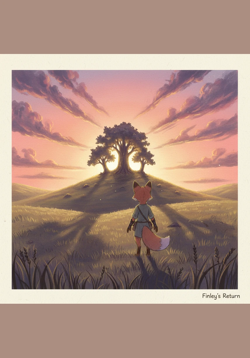 As the sun began to set in a sky of pink and gold, Finley walked back to his hill, but he didn't feel lonely anymore. He looked at the dandelion in his paws and smiled, knowing that he had found a best friend for life and a heart full of happiness.