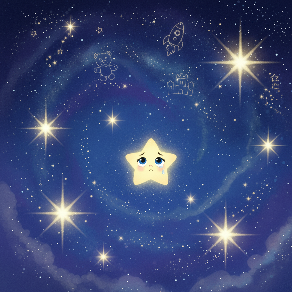 Every evening, Luma watched the other stars twinkle and dance. She tried her best to shine, but her light remained faint. She felt a pang of sadness because the children on Earth couldn't see her.