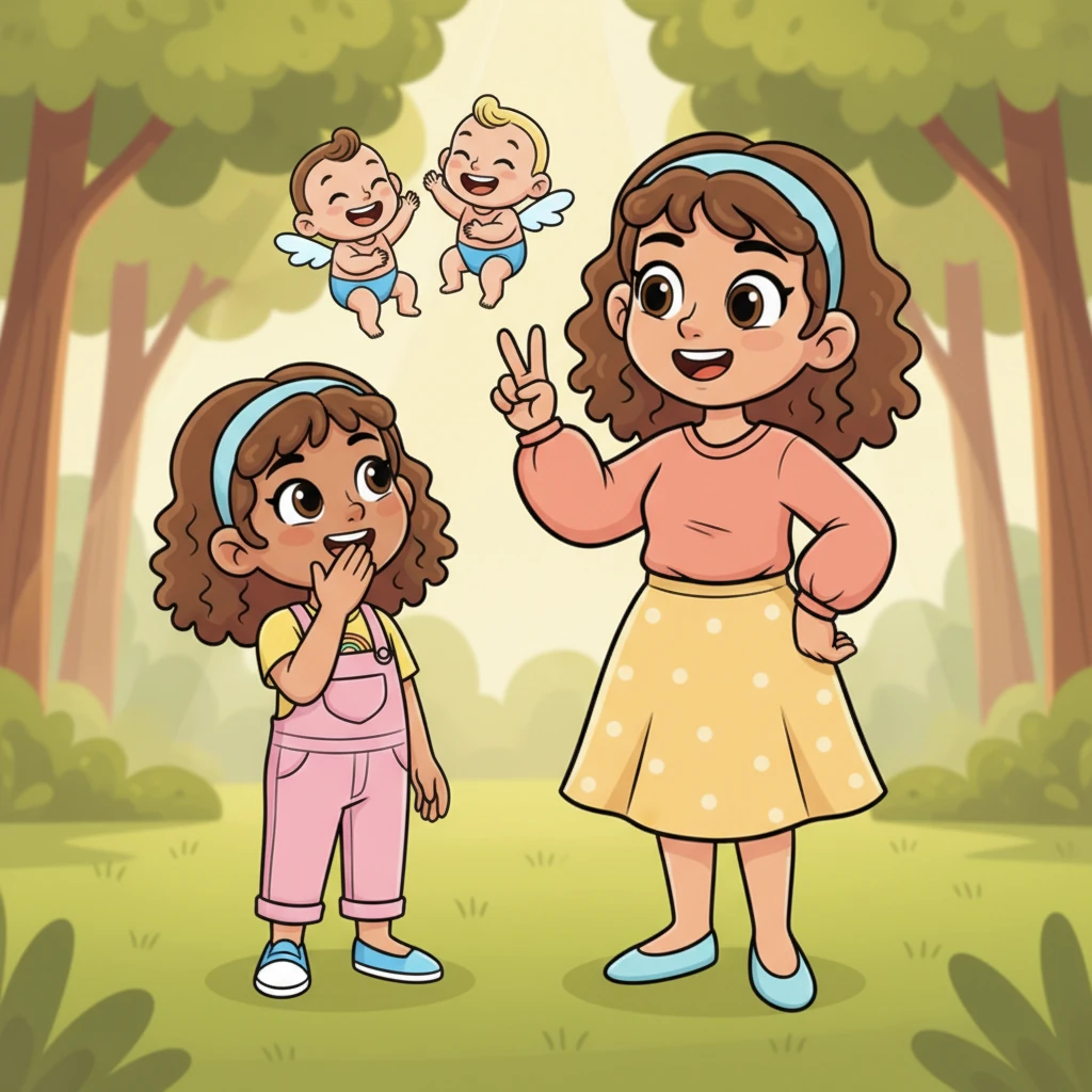 "And sometimes," her mom continued, holding up two fingers, "a mumma and a papa have two wonderful babies!" She made a happy little gesture, as if two adorable babies were giggling side-by-side, making Lily giggle too.