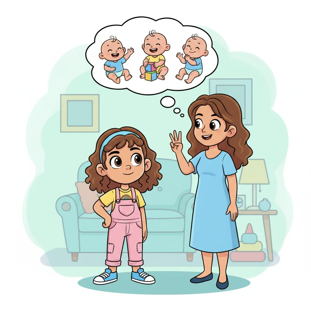 "Then," Mom added, holding up three fingers and wiggling them, "there are families where a mumma and a papa have three lovely babies!" Lily watched, captivated, imagining a trio of playful little ones.