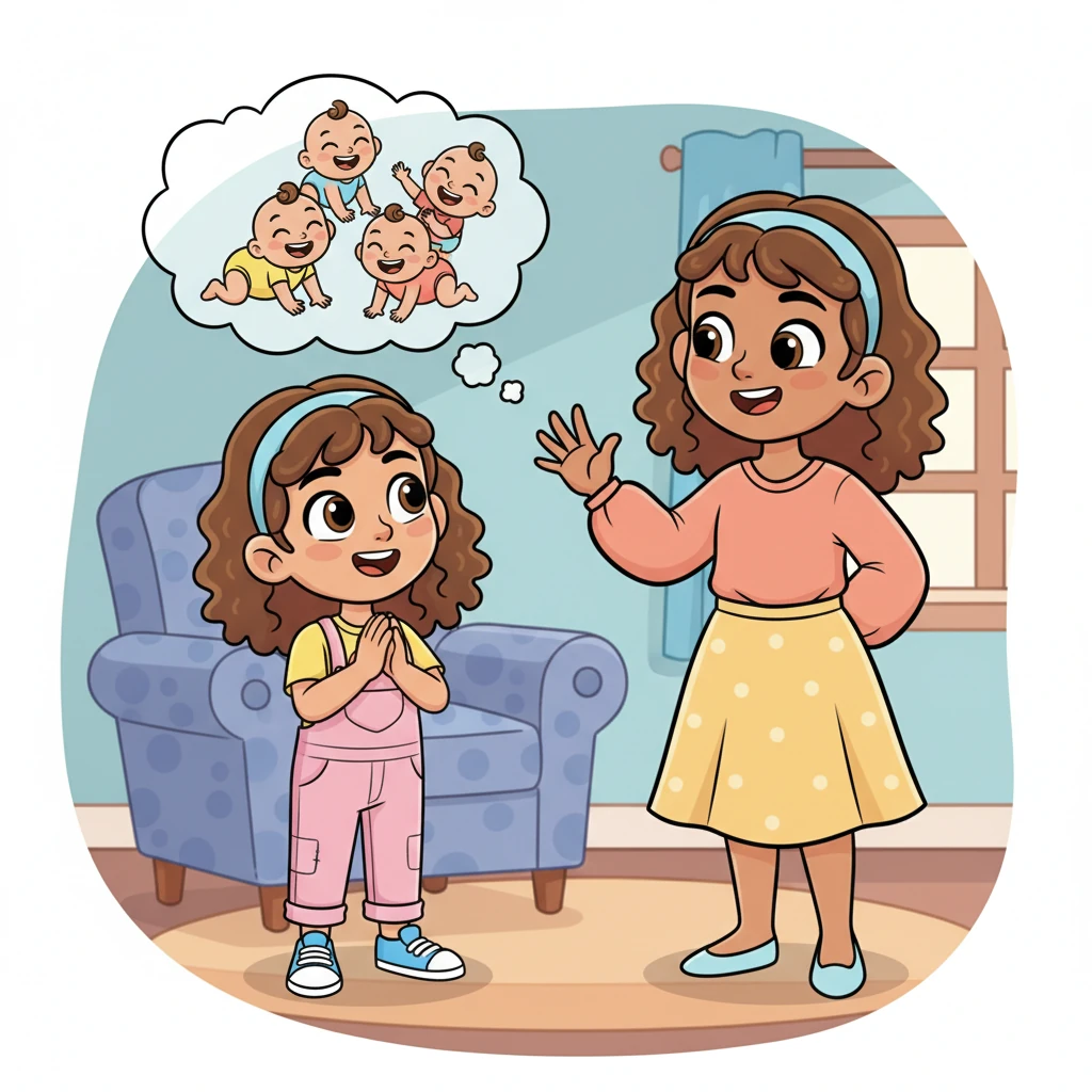 "And even," her mom finished with a flourish, holding up all four fingers on one hand, "sometimes they have four amazing babies!" Lily's eyes widened, picturing a bustling, happy household full of little ones.