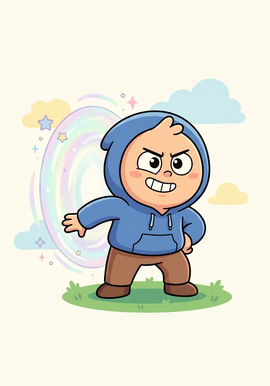 Hoody stood his ground, unfazed. He reached behind him, towards a shimmering, barely visible portal on his back.