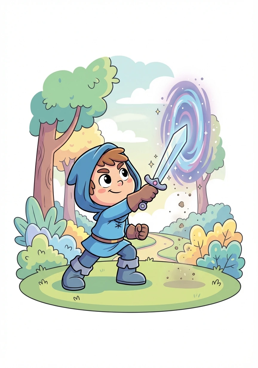 Dust settled as Hoody sheathed his sword back into the portal. He continued his journey, the forest now silent and still.