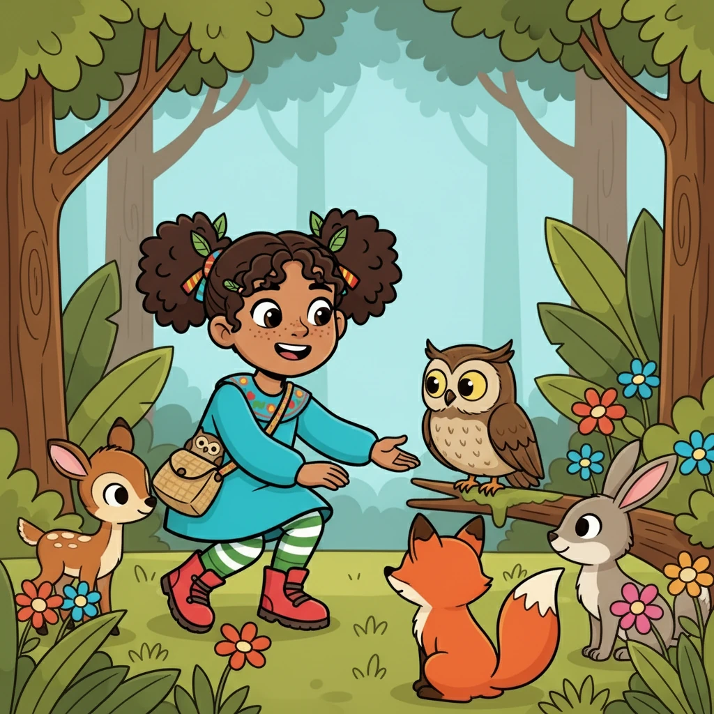 Los animales, al ver a Lía, se acercaron con curiosidad. El búho sabio, con sus grandes ojos, preguntó qué hacía allí. Lía, sonriendo, les explicó que quería aprender a escuchar el bosque.