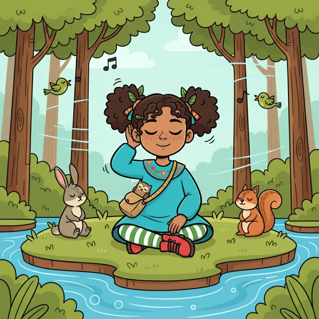 Lía les enseñó a sentarse en silencio, a cerrar los ojos y a prestar atención a los sonidos del bosque: el viento susurrando entre las hojas, el agua del río fluyendo, el canto de los pájaros.