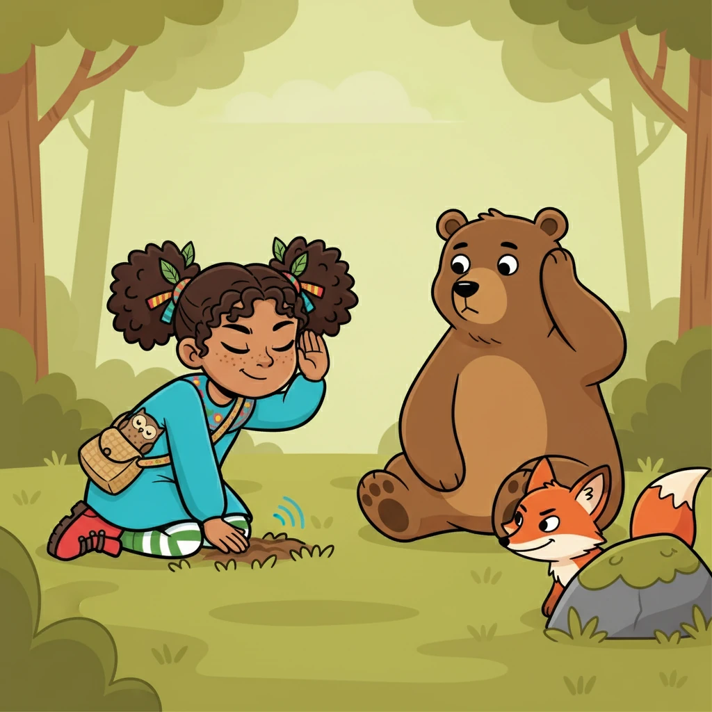 Al principio, era difícil. El oso se movía inquieto, el zorro intentaba espiar. Pero poco a poco, todos comenzaron a escuchar. Descubrieron el latido de la tierra, un ritmo constante y vital.