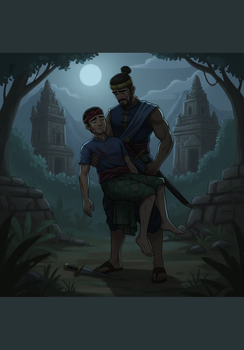 The tragic battle ends with Hang Jebat falling into Tuah's arms, a peaceful smile on his blood-stained lips as he finds rest at last. Hang Tuah stands in the shadows, weeping for the brother he was forced to kill, a hero forever haunted by the price of absolute loyalty.