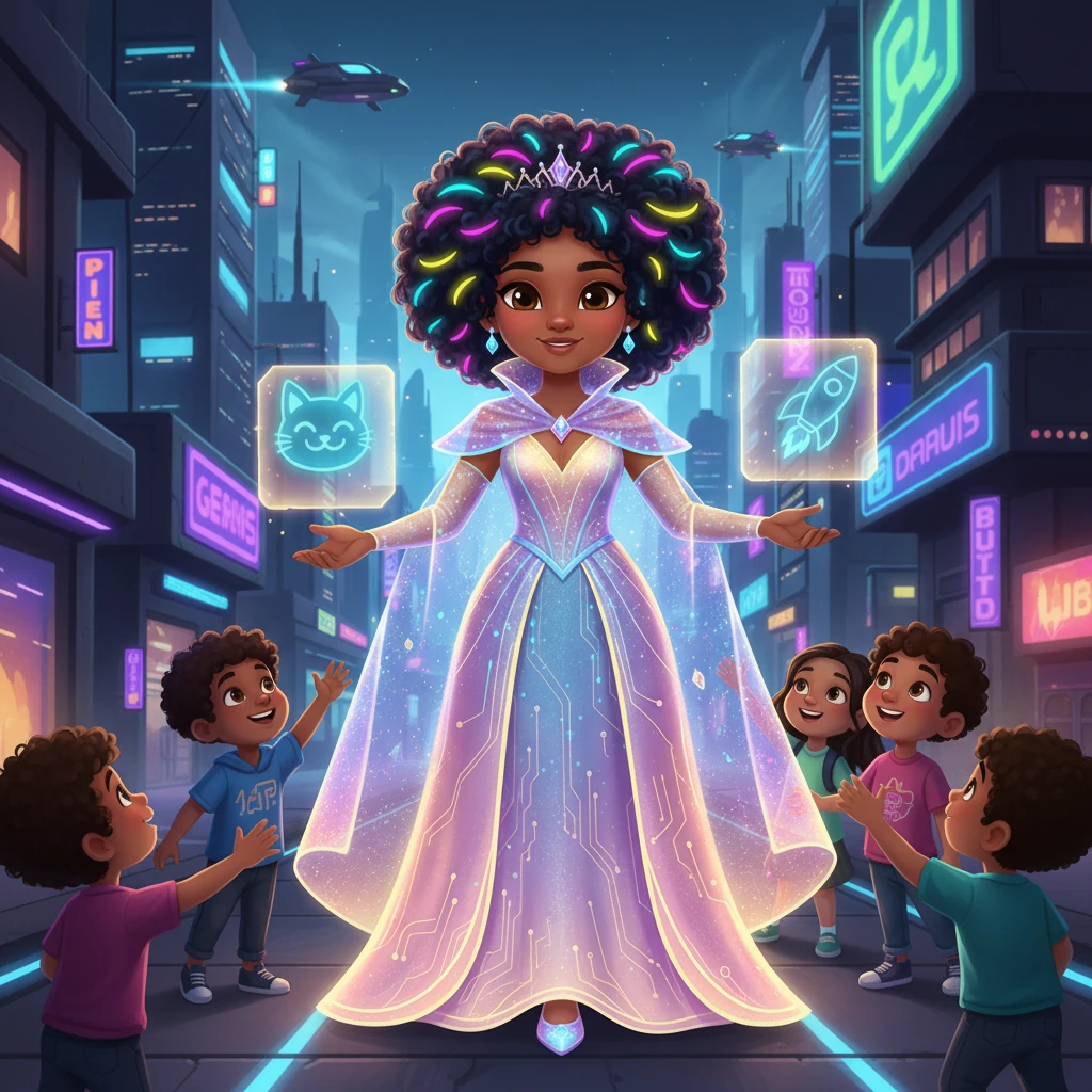 Next, here is Queen Nova! She has a kind smile and a shimmering gown that glows with soft light. Queen Nova loves to make sure everyone is happy and cared for.