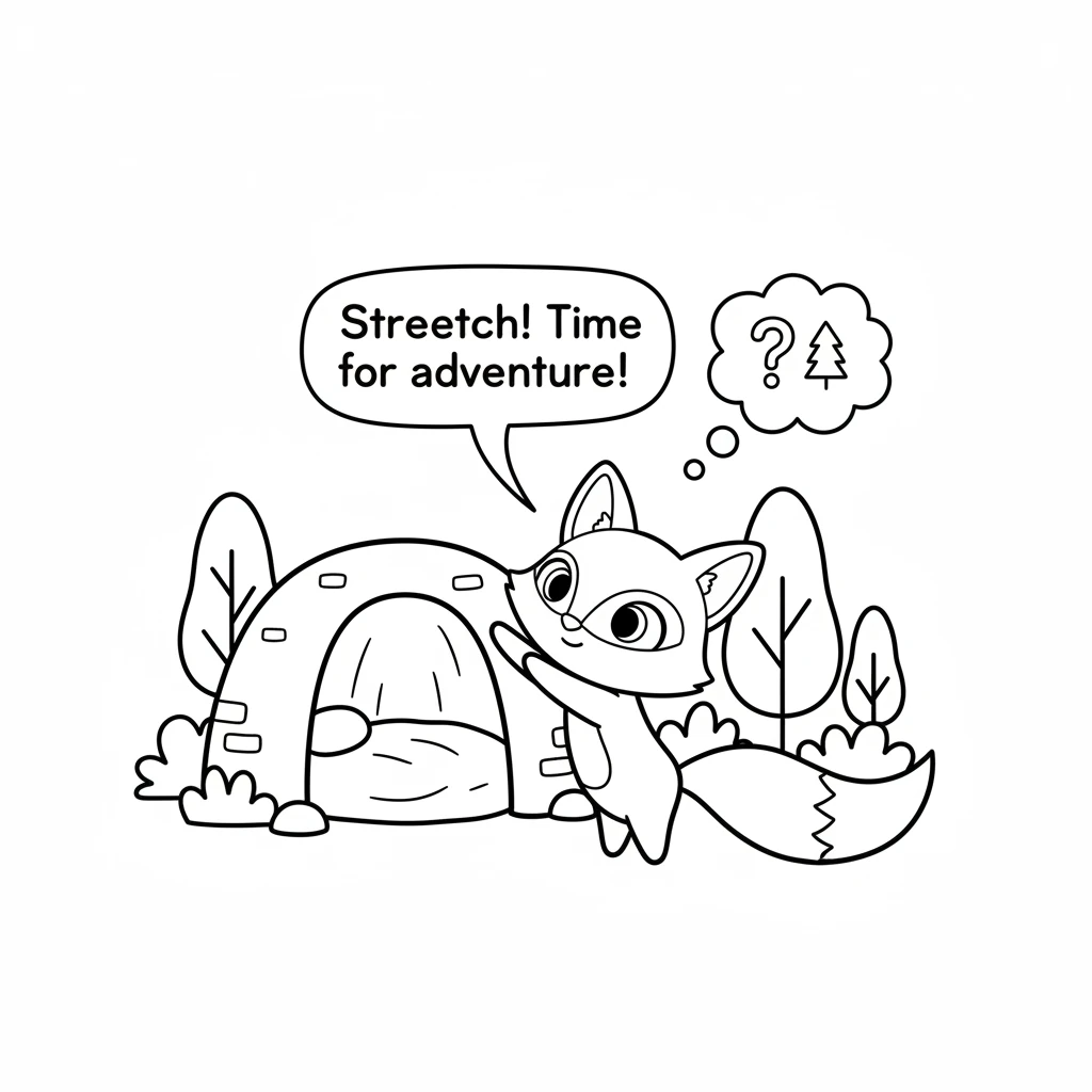 Little Pip, a curious fox, woke up in his cozy den. He stretched his fluffy tail and wiggled his nose. Today felt like a day for discovery in the quie